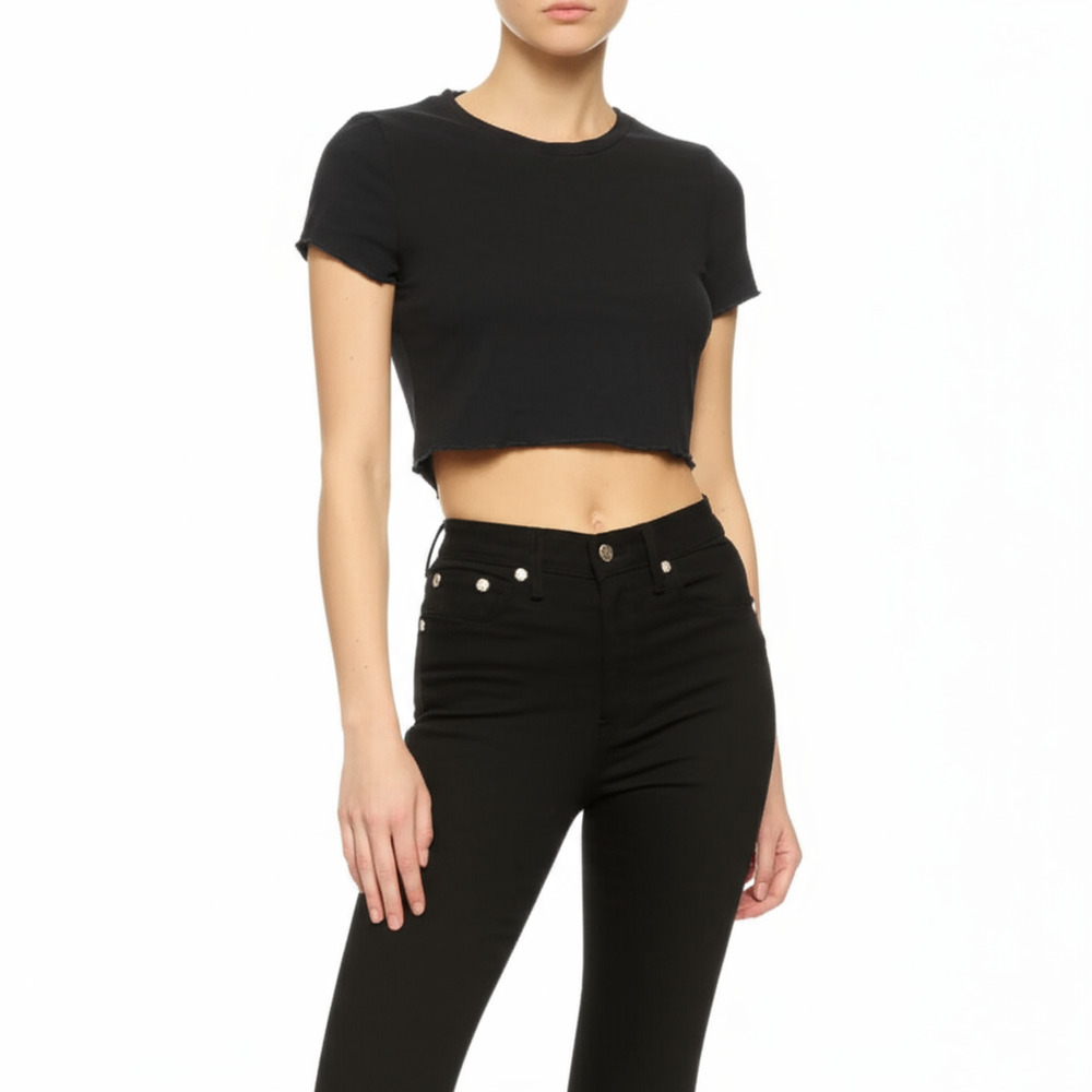 NEW Abercrombie & Fitch Black Cropped Short Sleeve Tee Shirt Crop Top Size Small